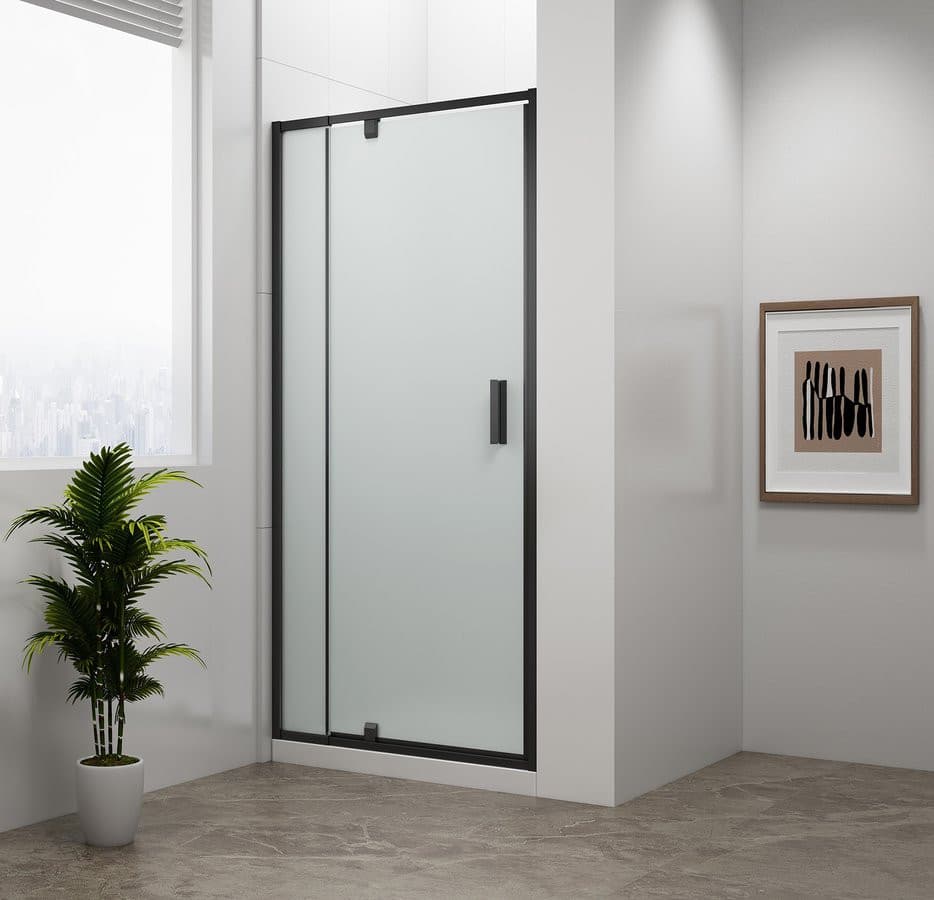 EASY BLACK drzwi prysznicowe obrotowe 760-900mm, szkło Brick