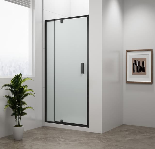 EASY BLACK drzwi prysznicowe obrotowe 760-900mm, szkło Brick