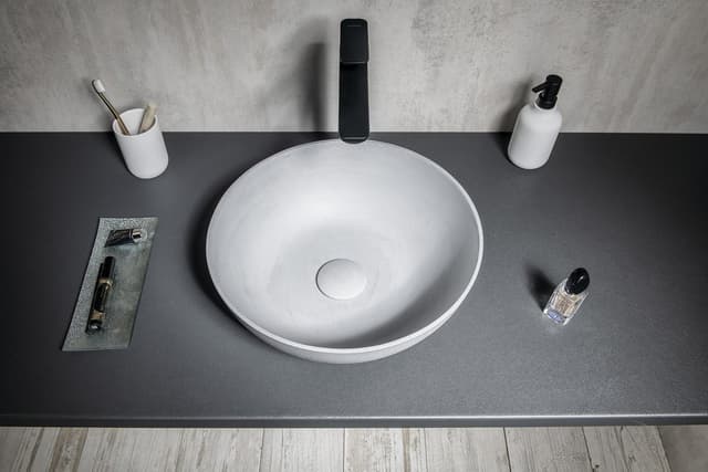 FORMIGO umywalka betonowa nablatowa, średnica 39cm, szary