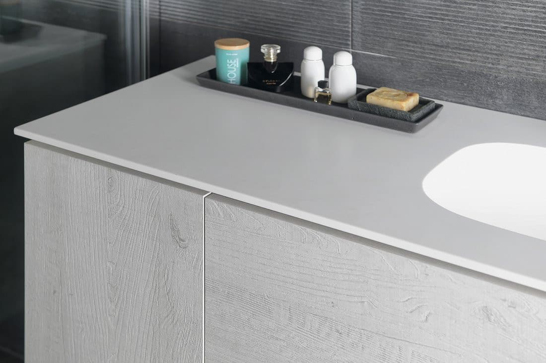 TREOS umywalka 131,6x51,3 cm, Rockstone, lewy, biały mat