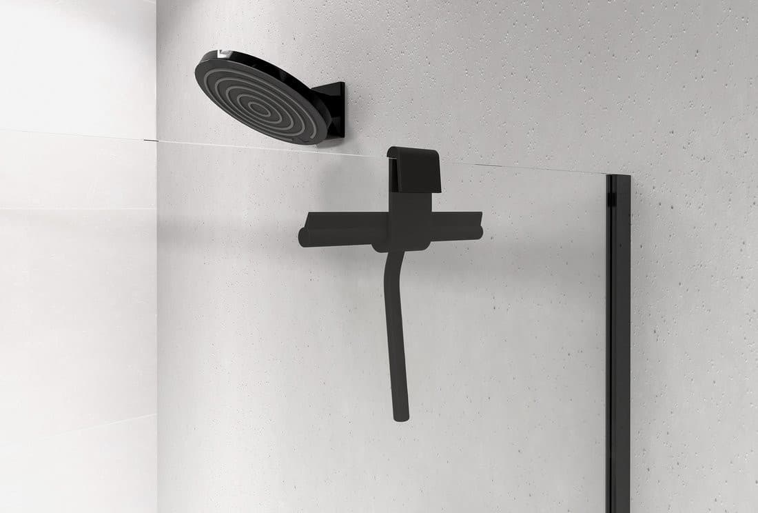Ściągacz wody do kabiny prysznicowej, z uchwytem, czarny mat