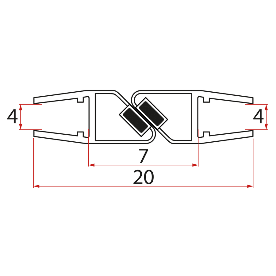 Zestaw uszczelek magnetycznych, 45°, szkło 8/8mm, 2000mm