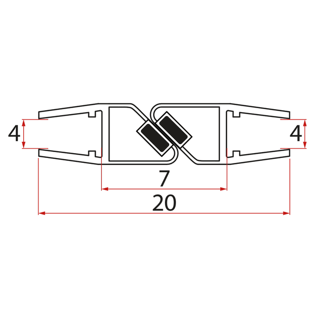 Zestaw uszczelek magnetycznych, 45°, szkło 8/8mm, 2000mm