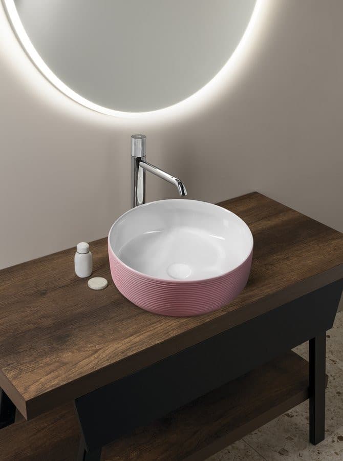ARDEA ceramiczna umywalka nablatowa śr. 41cm, różowa