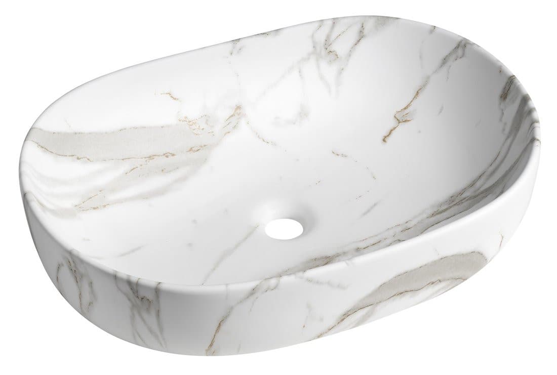 CALEO umywalka ceramiczna nabłatowa, 60x42cm, bianco carrara