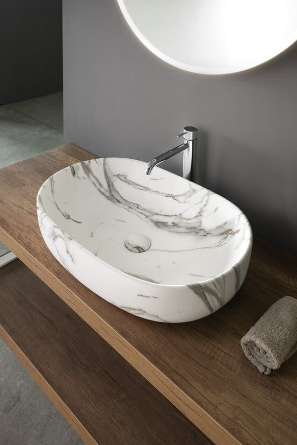 CALEO umywalka ceramiczna nabłatowa, 60x42cm, bianco carrara