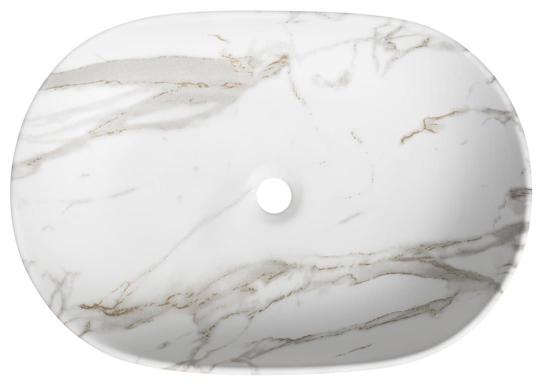 CALEO umywalka ceramiczna nabłatowa, 60x42cm, bianco carrara