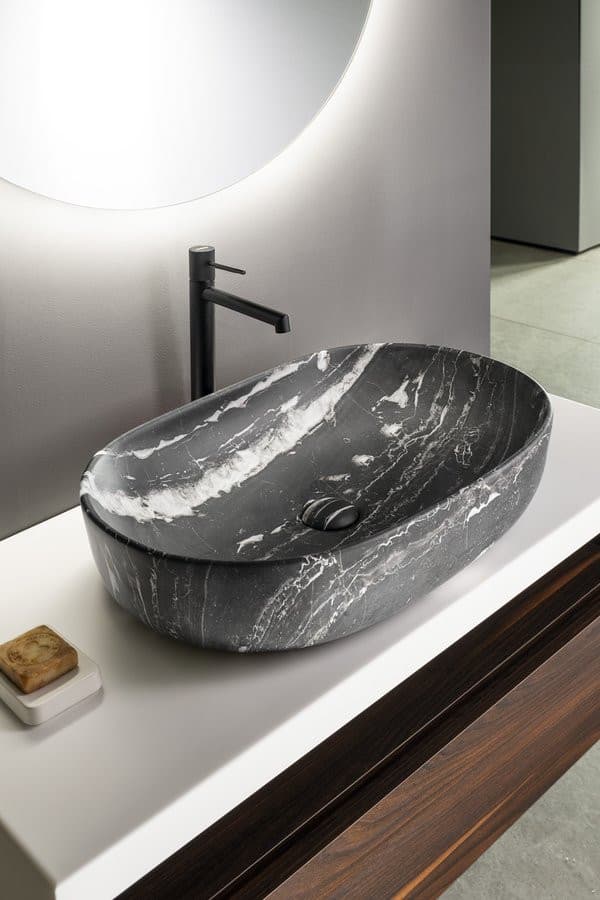 CALEO umywalka ceramiczna nabłatowa, 60x42cm, carnico marmor