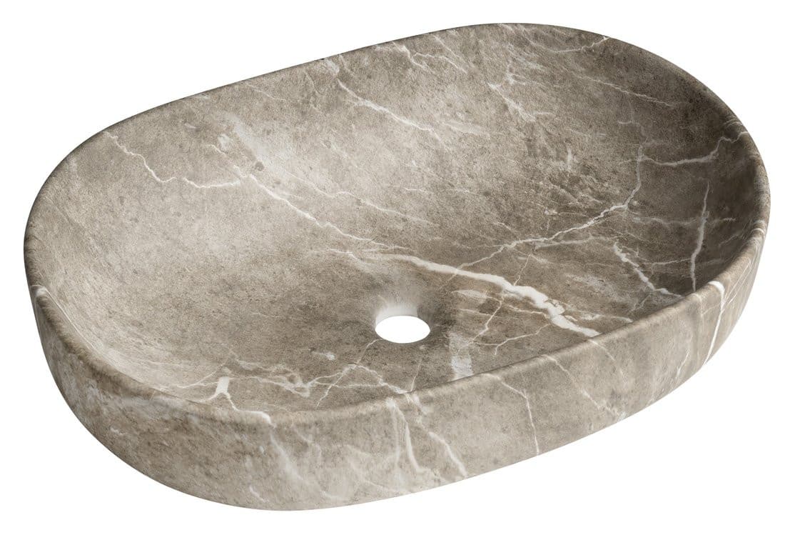 CALEO umywalka ceramiczna nabłatowa, 60x42cm, breccia marmor