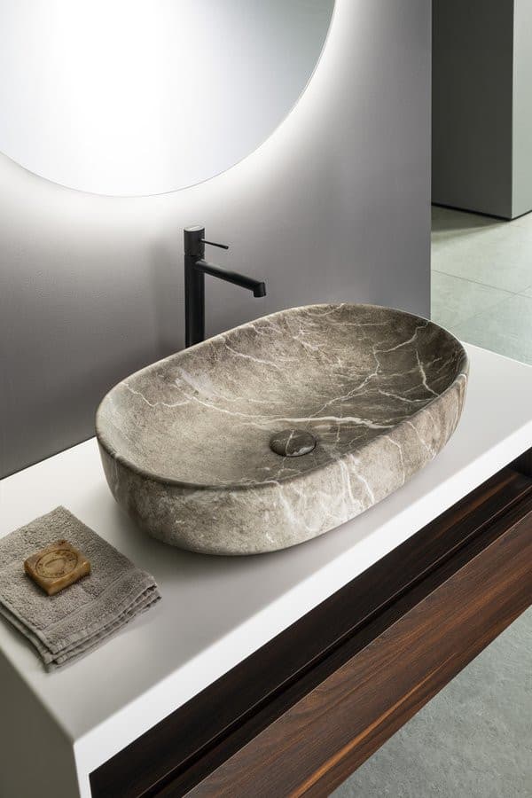 CALEO umywalka ceramiczna nabłatowa, 60x42cm, breccia marmor