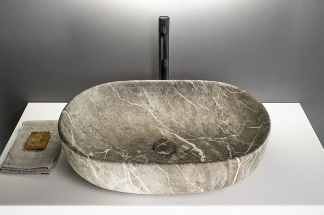CALEO umywalka ceramiczna nabłatowa, 60x42cm, breccia marmor