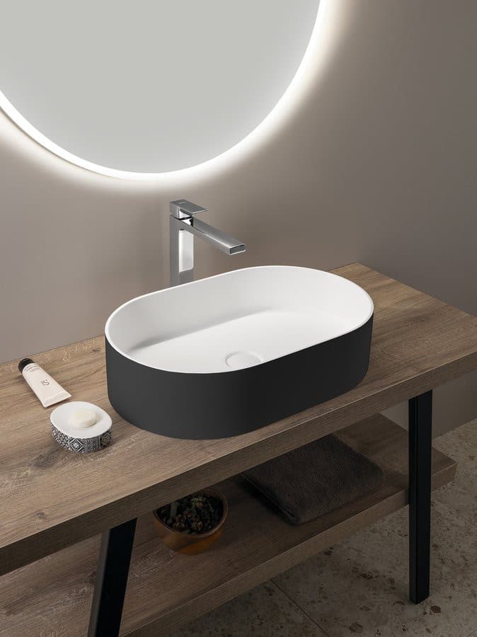 THIN umywalka na Rockstone blat 55x35cm, carina/biały mat