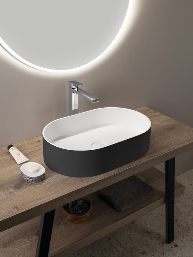 THIN umywalka na Rockstone blat 55x35cm, carina/biały mat