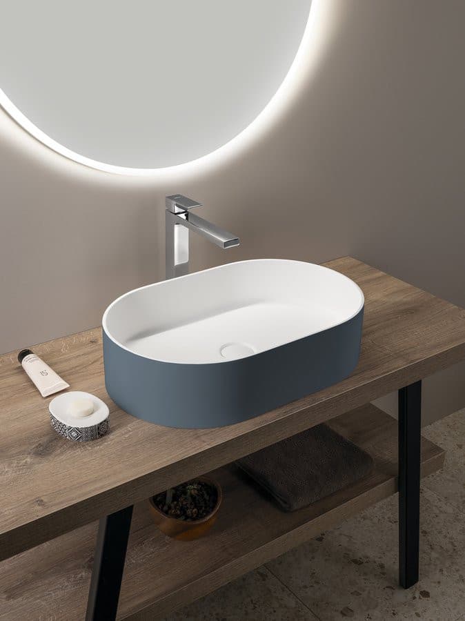 THIN umywalka na Rockstone blat 55x35cm, siena/biały mat