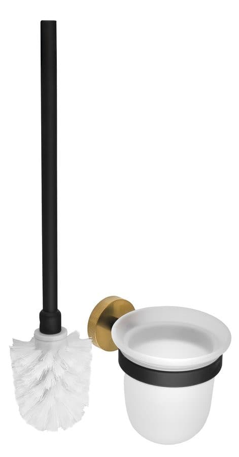 LARISSA szczotka do WC, skło mleczne, czarny/złoty mat
