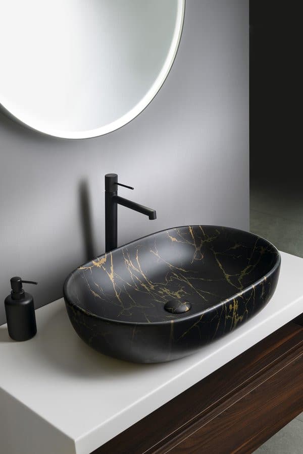 CALEO umywalka ceramiczna nablatowa, 60x42cm, marmur portoro