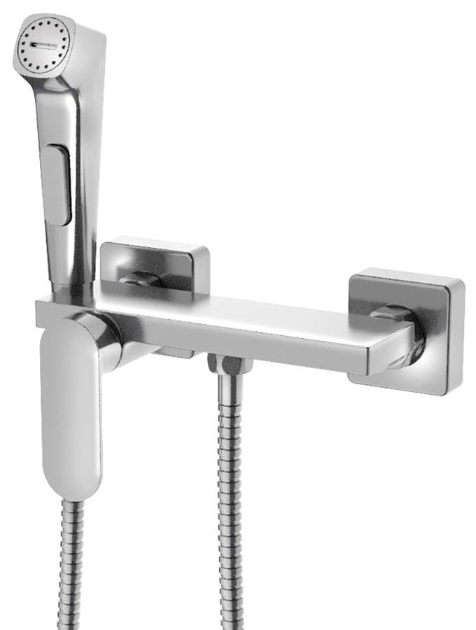 Nástěnná bidetová baterie se Stop sprškou a poličkou, chrom