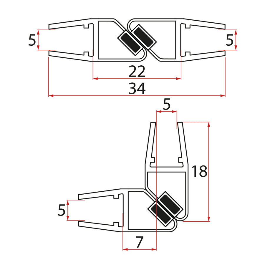 Uszczelka magnetyczna 45° 5/5mm 2000mm