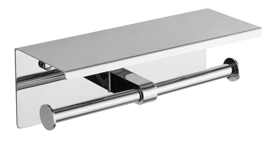 Podwójny wieszak na papier toaletowy z półką 30cm, chrom