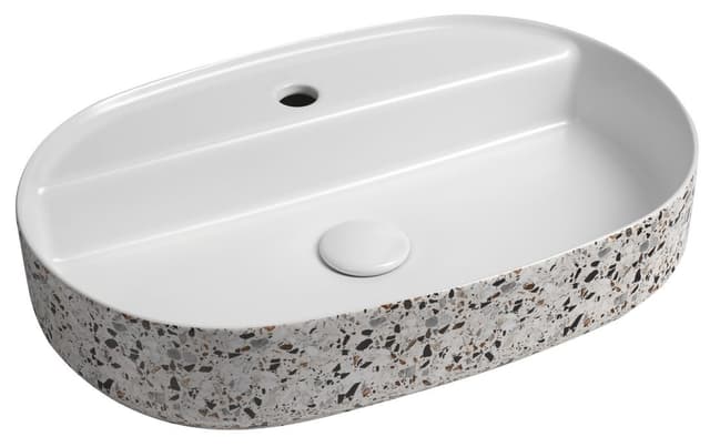 INFINITY OVAL umywalka ceramiczna nablatowa, 60x40cm, terrazzo
