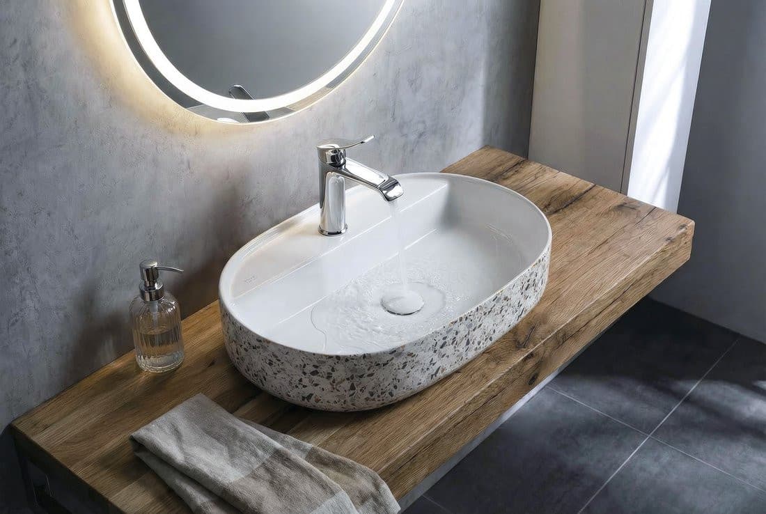 INFINITY OVAL umywalka ceramiczna nablatowa, 60x40cm, terrazzo