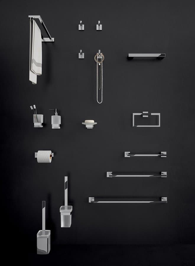 ELBA szczotka WC wisząca, szkło mleczne, chrom