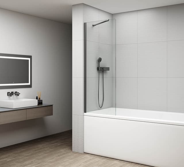 FISA parawan wannowy 600x1500mm, gun metal, szkło czyste