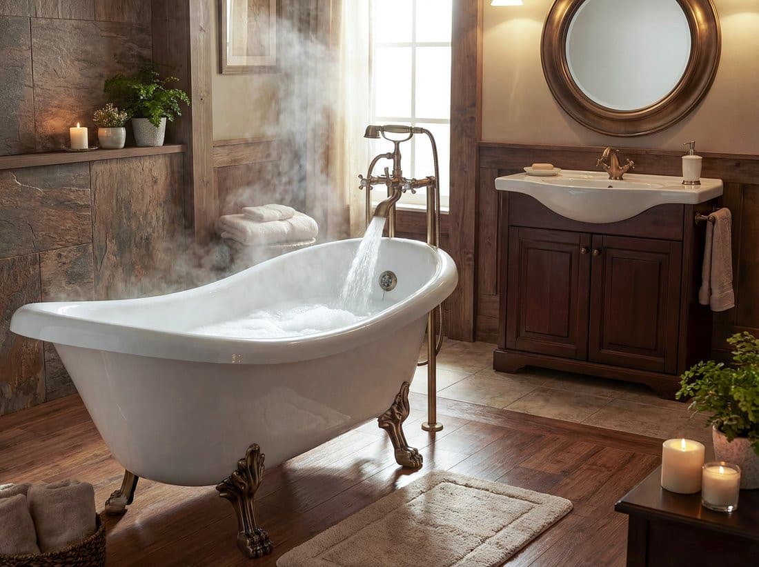 RETRO wolnostojąca wanna 168x76,2x70cm, biała, nogi brąz
