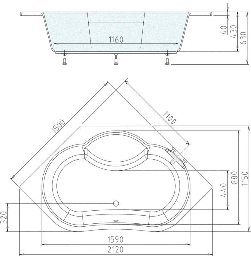 MAREA wanna narożna 150x150 cm akryl biała (02111)