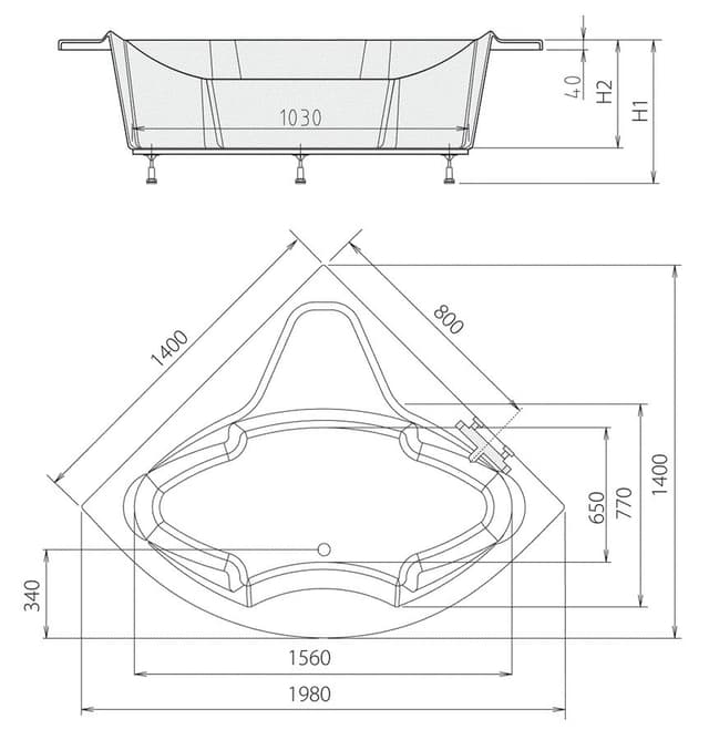 SIMONA wanna narożna 140x140cm 100% akrylan (06111)