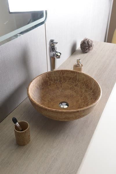 Umywalka ceramiczna PRIORI 42cm okrągła brązowa z wzorem