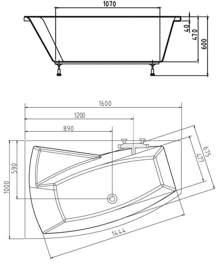 EVIA 160 L asymetryczna wanna 160x100 cm, lewa