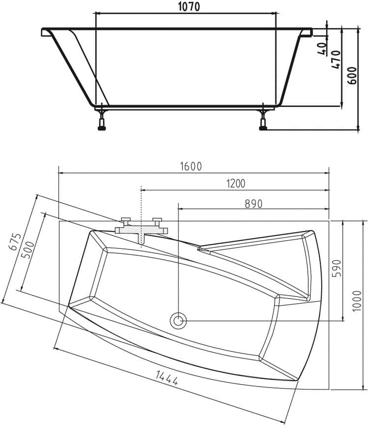 EVIA 160 R wanna asymetryczna 160x100 cm z akrylu
