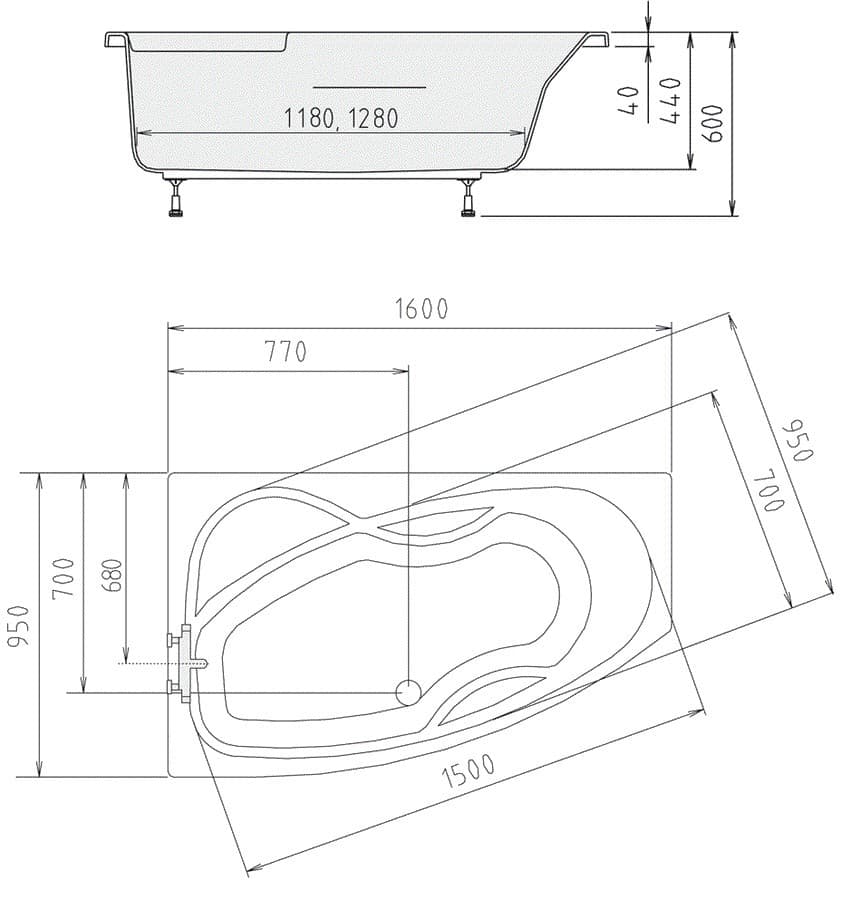MAMBA 160 L wanna asymetryczna 160x95 cm lewa biała