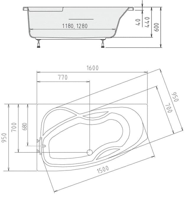 MAMBA 160 L wanna asymetryczna 160x95 cm lewa biała
