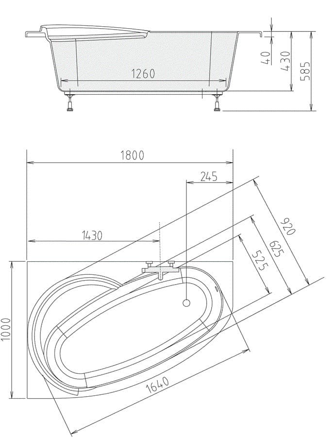NAOS 180 L asymetryczna wanna 180x100cm, lewa, biała