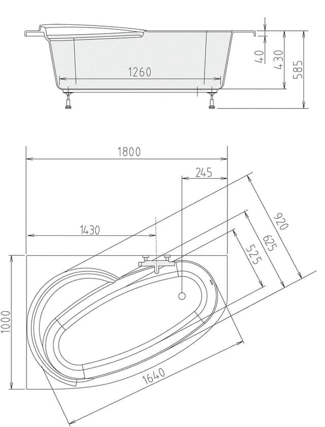 NAOS 180 L asymetryczna wanna 180x100cm, lewa, biała