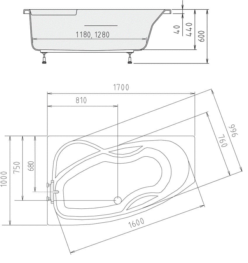 MAMBA 170 L asymetryczna wanna 170x100 cm, lewa