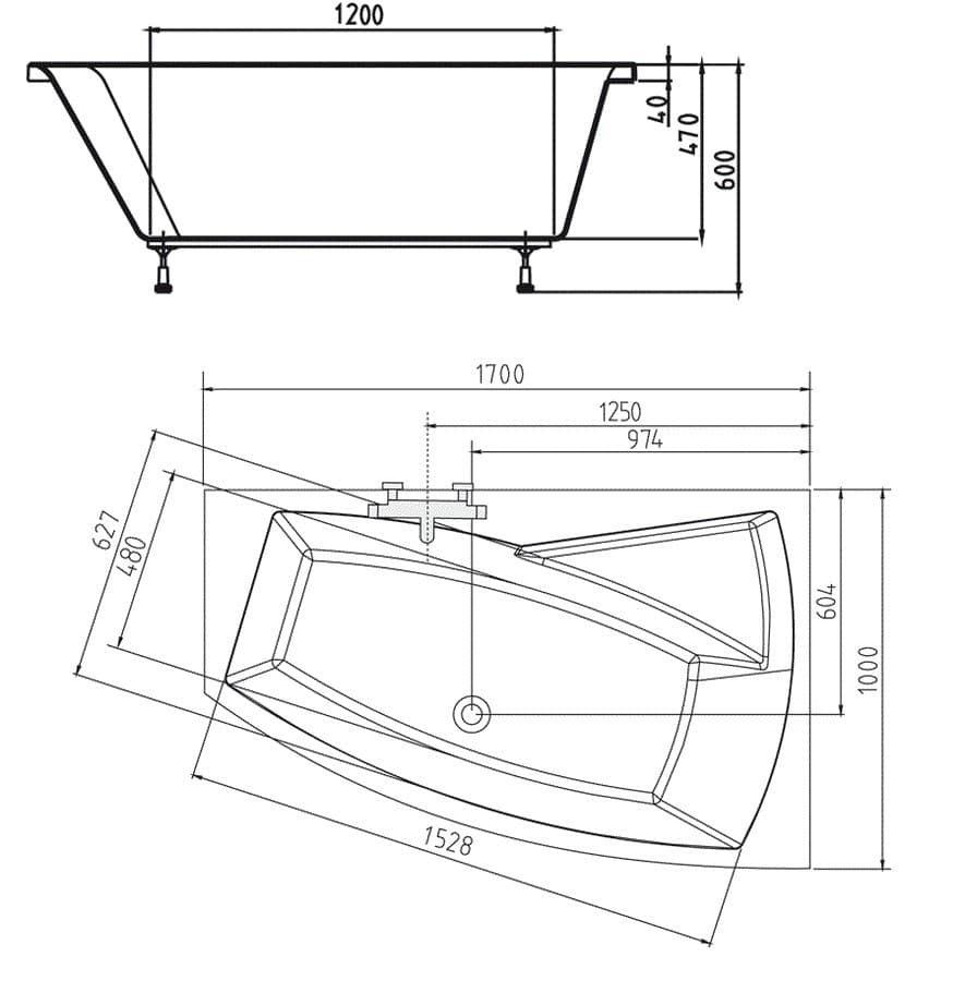 EVIA 170 R wanna asymetryczna 170x100 cm prawa biała