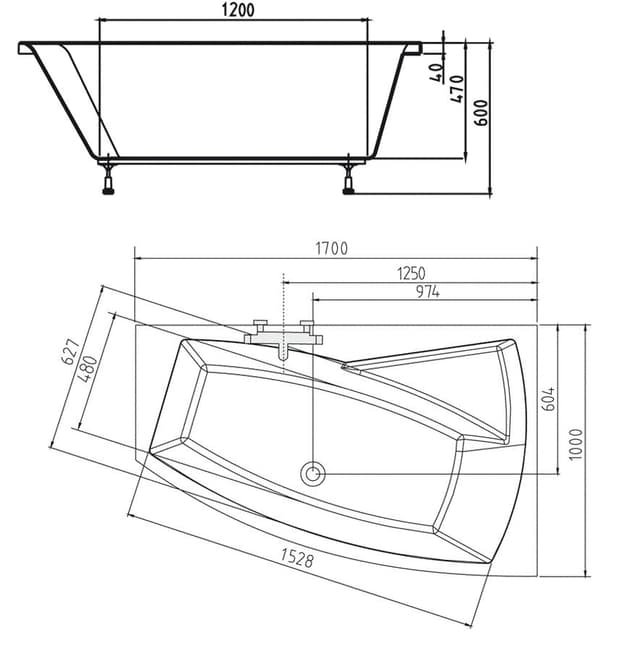 EVIA 170 R wanna asymetryczna 170x100 cm prawa biała