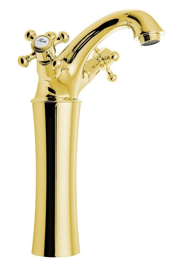 ANTEA wysoka bateria umywalkowa złota 245mm z odpływem