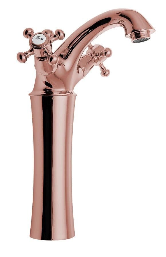 ANTEA wysoka bateria umywalkowa z odpływem, 245mm, różowe złoto