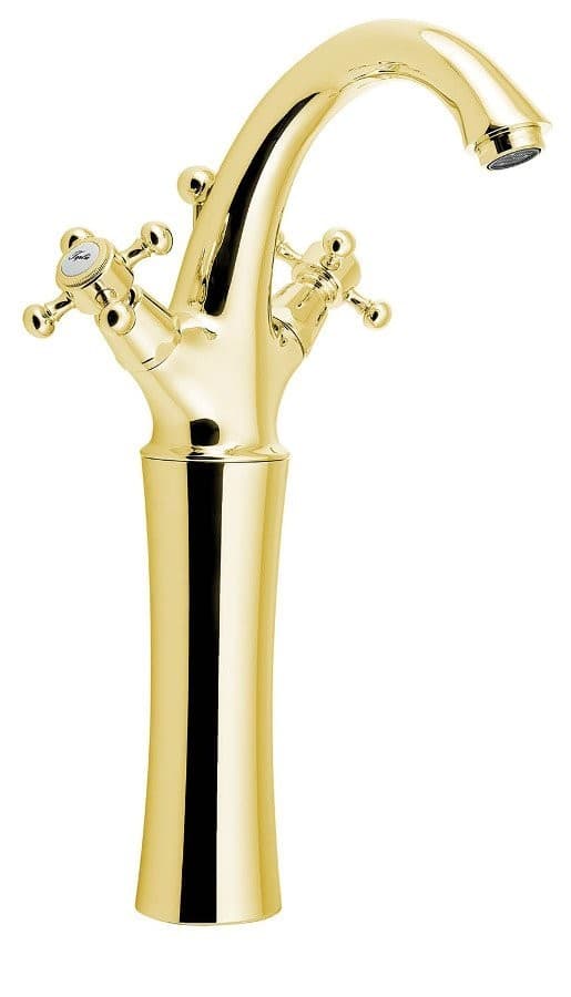 ANTEA wysoka bateria umywalkowa z odpływem, złoty 300mm