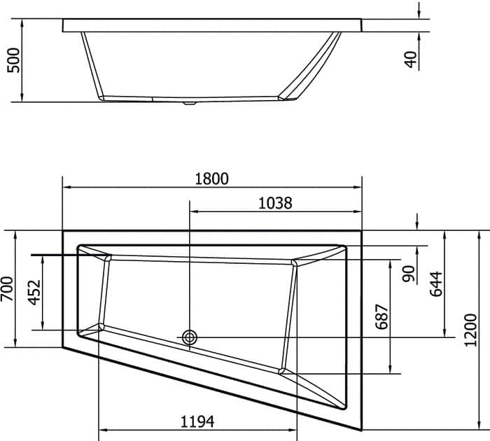TRIANGL R wanna asymetryczna 180x120cm, prawa biała