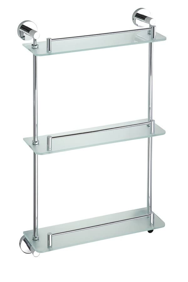 X-ROUND E szklana potrójna półka z relingiem 400x675mm
