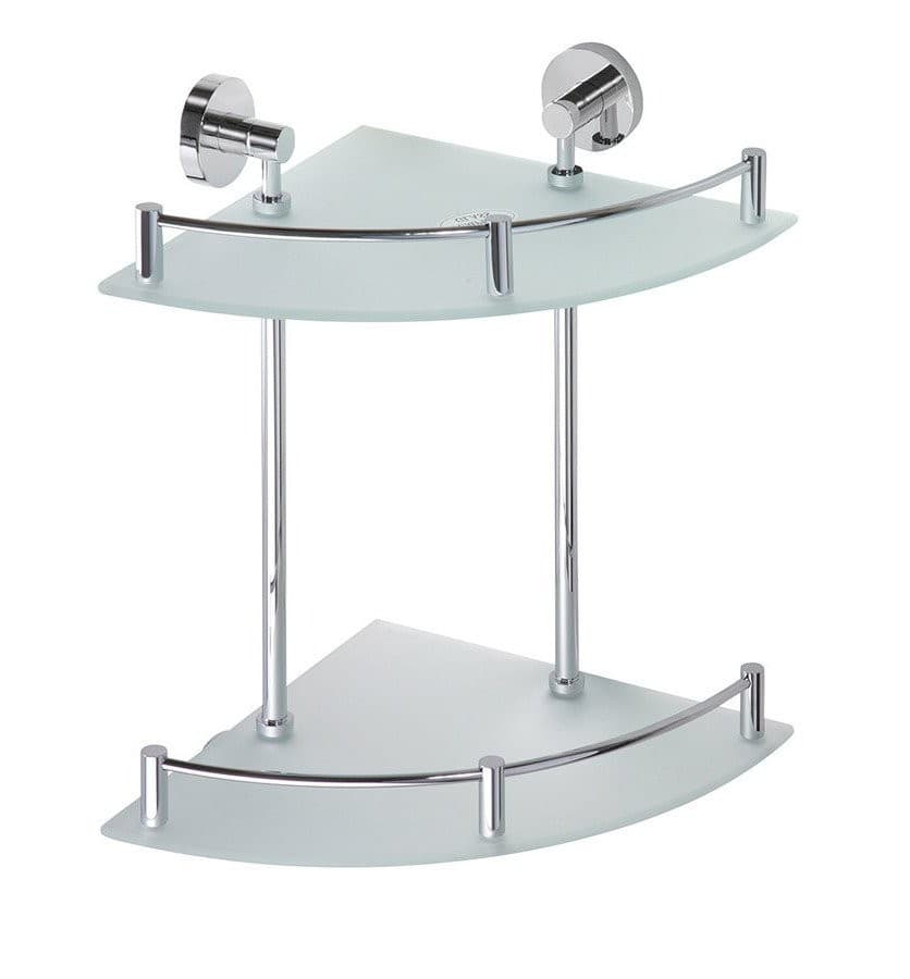 X-ROUND E podwójna półka szklana z relingiem, 270x400mm