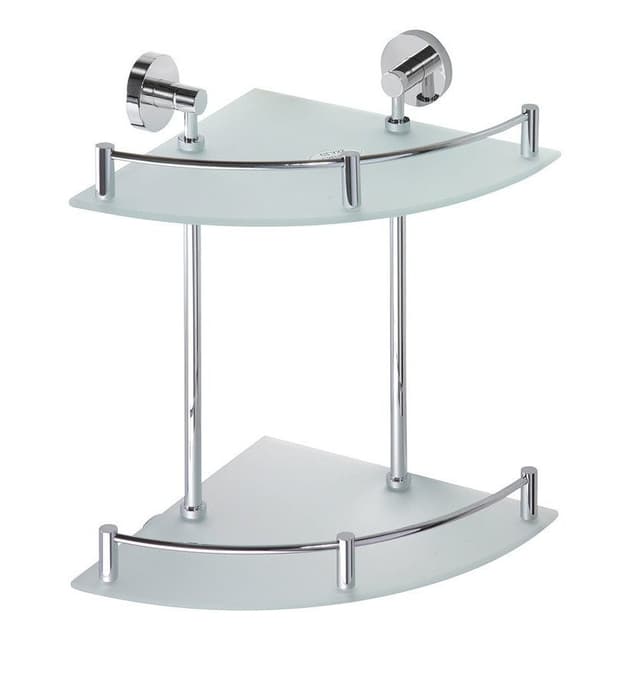 X-ROUND E podwójna półka szklana z relingiem, 270x400mm