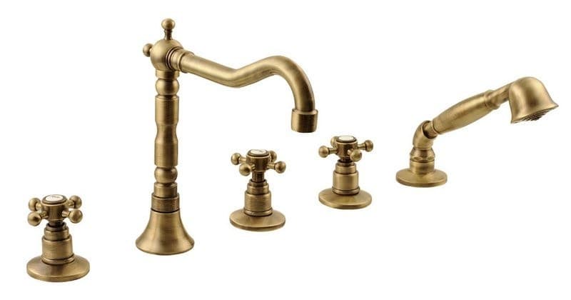 ANTEA bateria na brzeg wanny retro pięcioelementowa, brąz