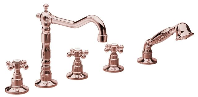ANTEA bateria na brzeg wanny retro, pięcioelementowa różowe złoto