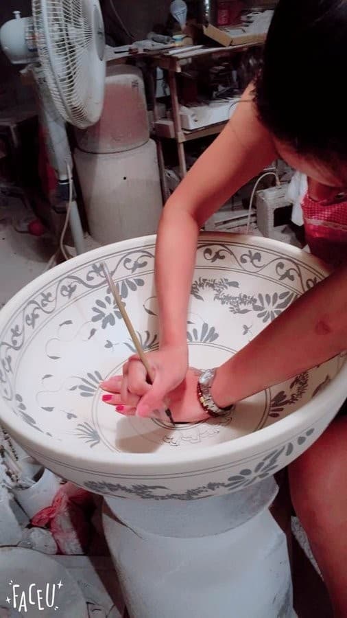 PRIORI umywalka ceramiczna okrągła 42cm z niebieskim wzorem